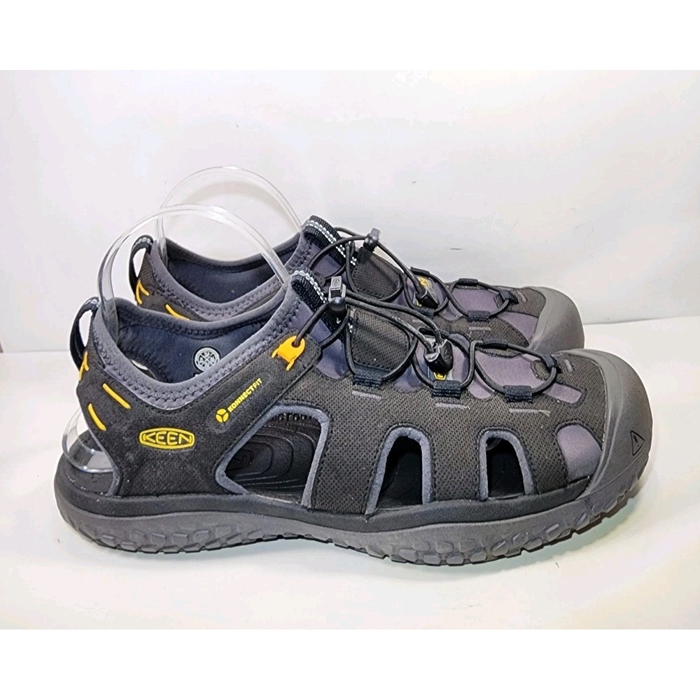 Keen Men's Black and Gray Waterproof Sandals with Yellow Accents
